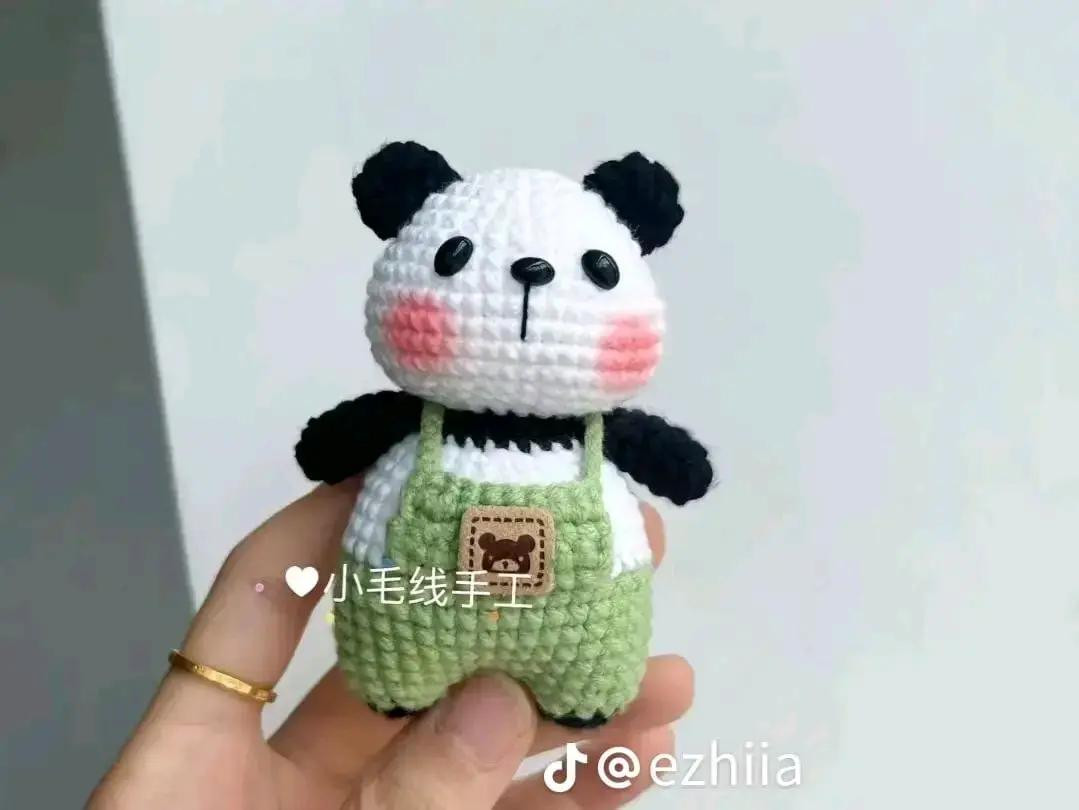 Cute Panda Amigurumi Crochet Pattern with Green Overalls