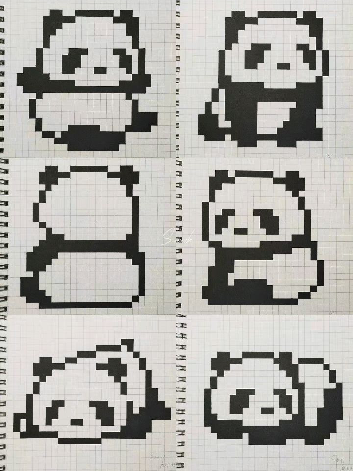 Cute Panda Pixel Art Chart Collection for Cross Stitch and Embroidery