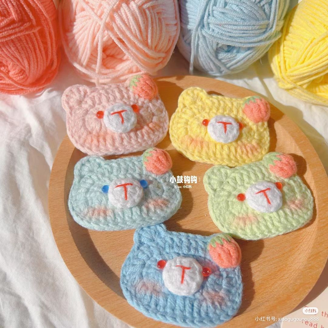 Cute Pastel Crochet Bear Hair Clips with Strawberry