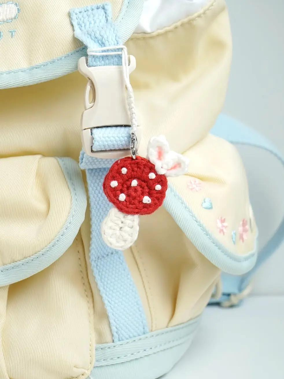 Cute Pastel Crochet Mushroom Bag Charms with Bunny Ears - Macaron Colors DIY Keychain Pattern