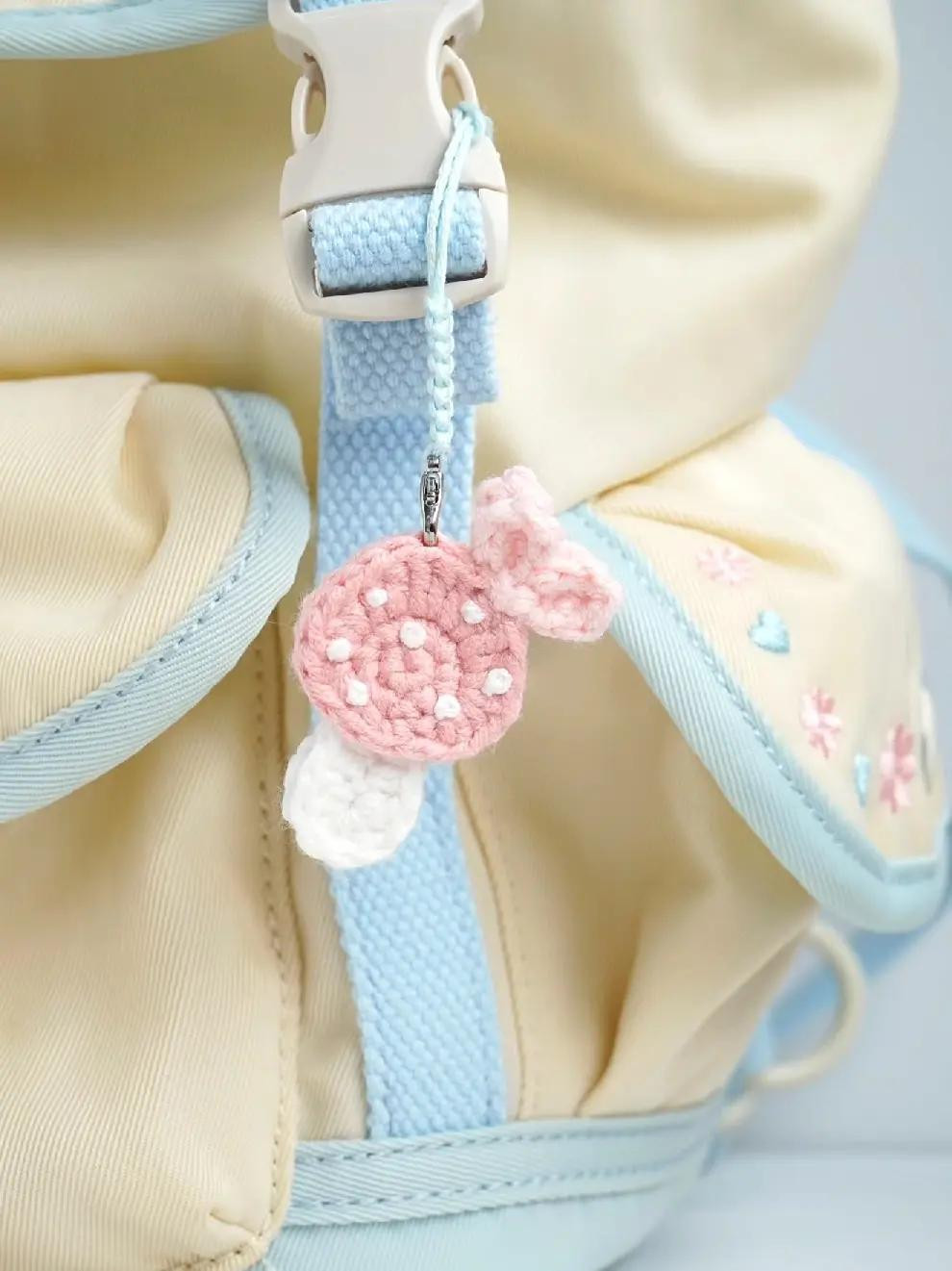 Cute Pastel Crochet Mushroom Bag Charms with Bunny Ears - Macaron Colors DIY Keychain Pattern