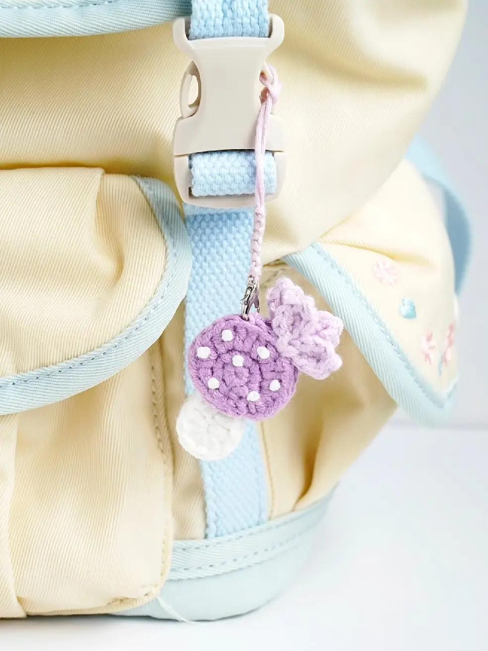 Cute Pastel Crochet Mushroom Bag Charms with Bunny Ears - Macaron Colors DIY Keychain Pattern