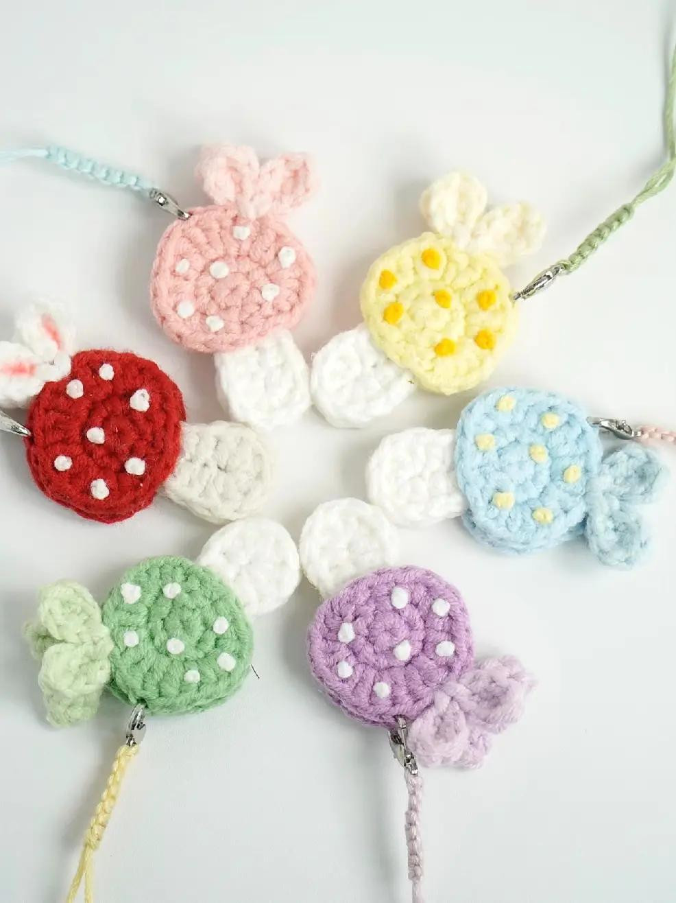 Cute Pastel Crochet Mushroom Bag Charms with Bunny Ears - Macaron Colors DIY Keychain Pattern