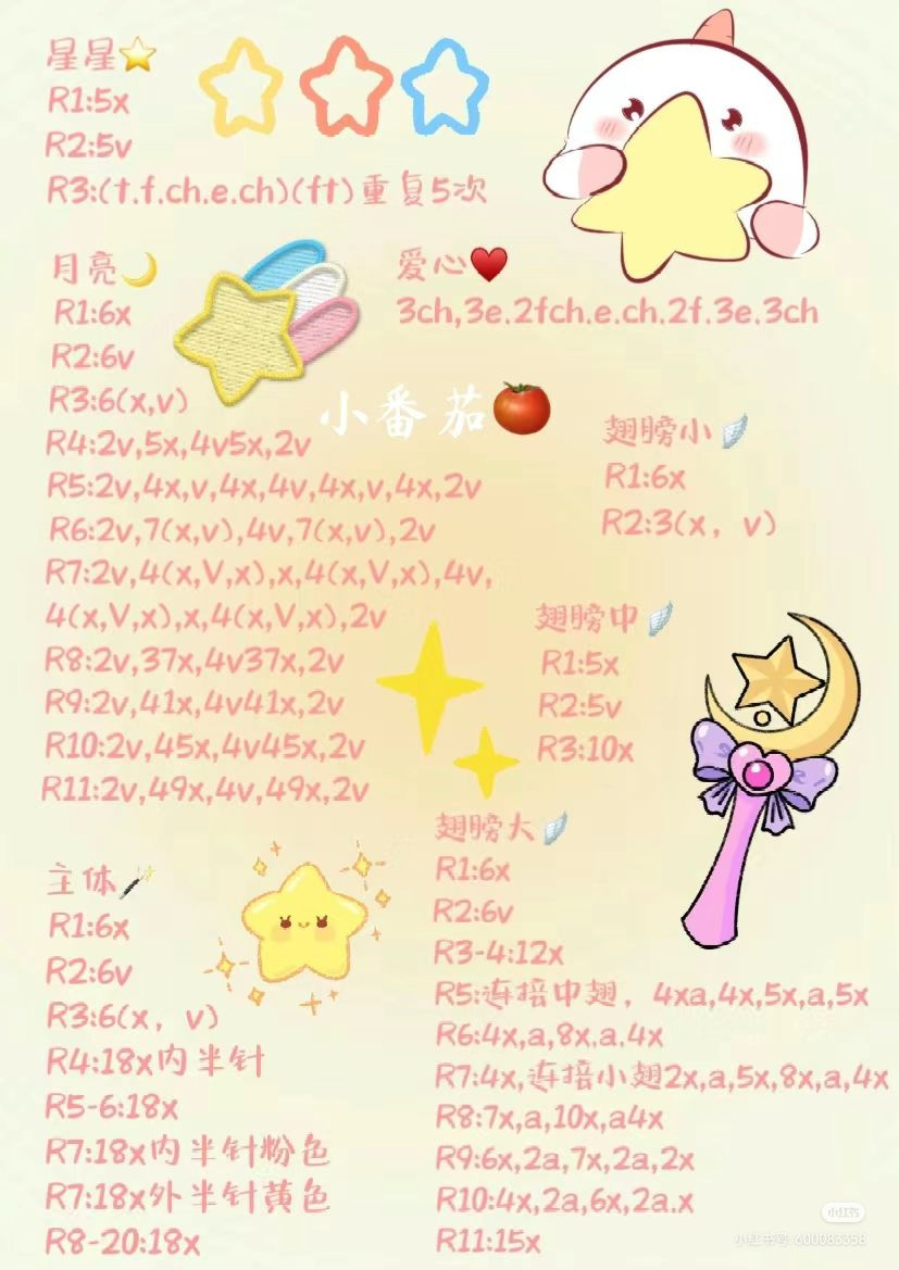 Cute Pastel Moon Star Angel Wand Crochet Chart Pattern