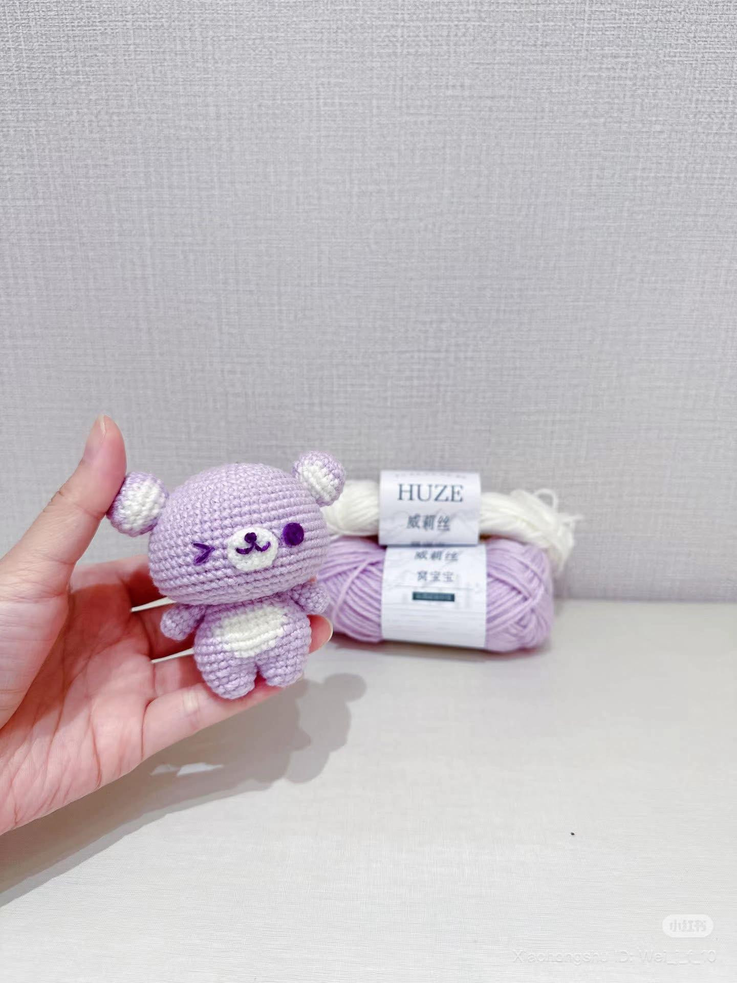 Cute Pastel Purple and Yellow Amigurumi Bears with Handwritten Crochet Pattern Chart