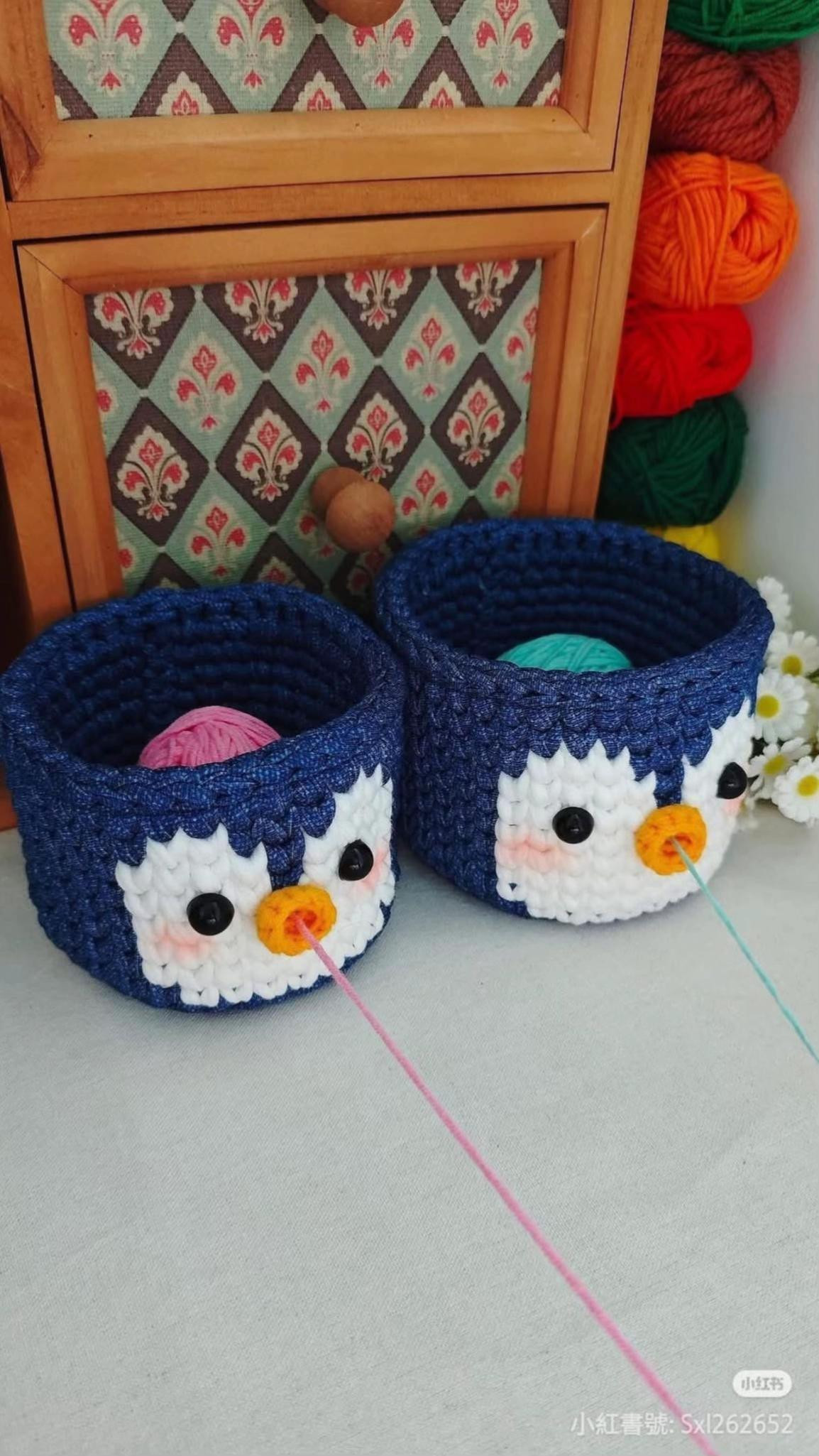 Cute Penguin Storage Basket Crochet Pattern Tutorial