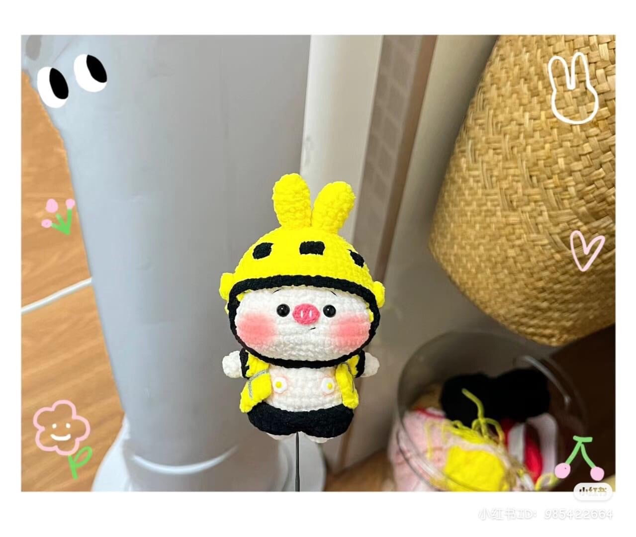 Cute Pig Construction Worker Amigurumi Crochet Pattern Chart with Helmet and Shovel