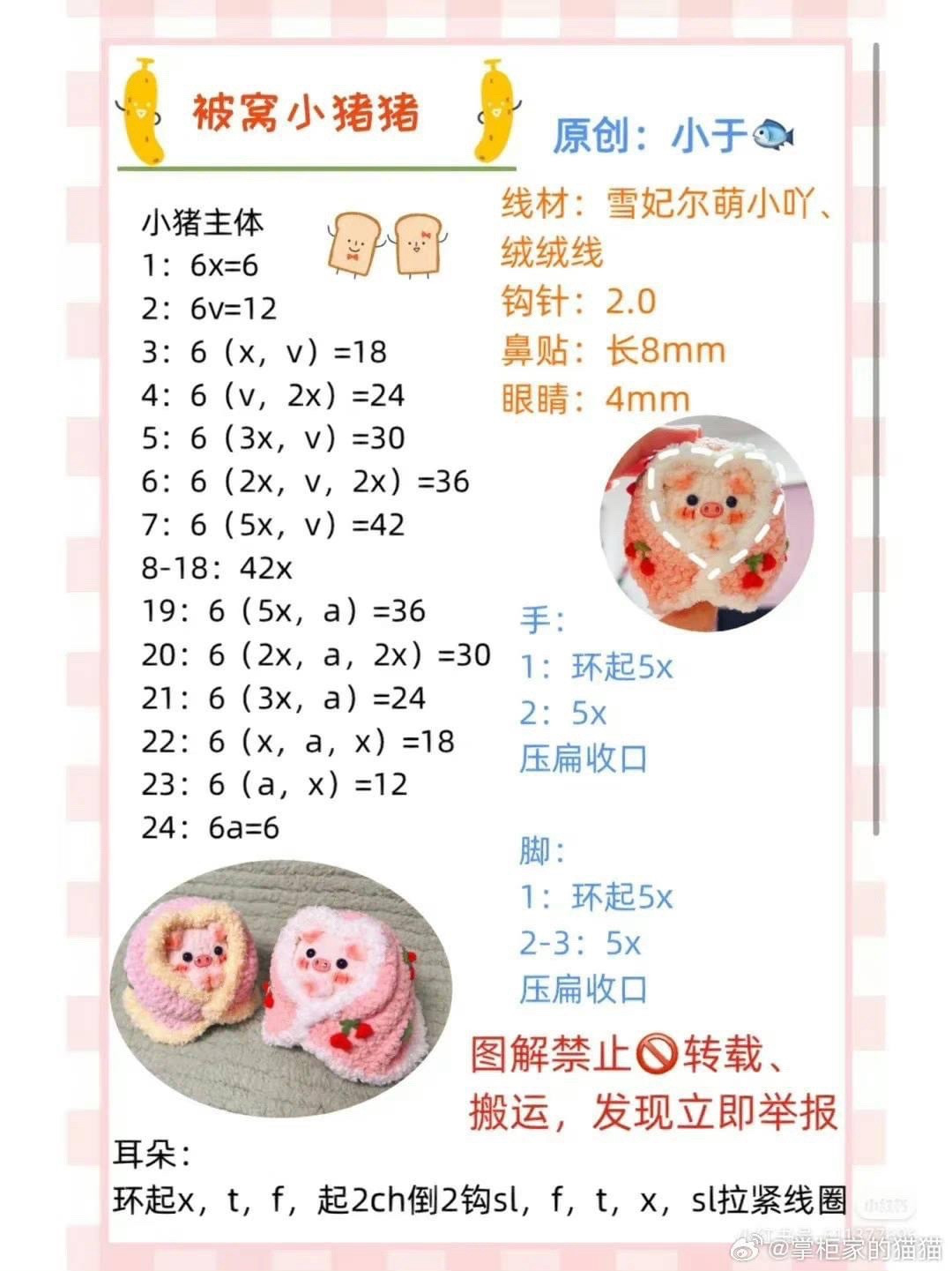 Cute Piglet in Blanket Amigurumi Crochet Pattern Chart