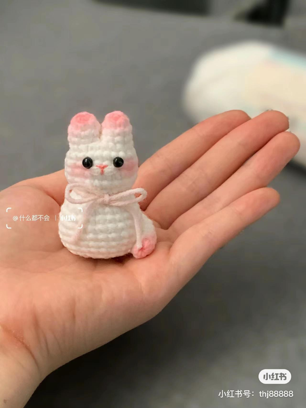Cute Pink and White Crochet Rabbit Keychain Pattern