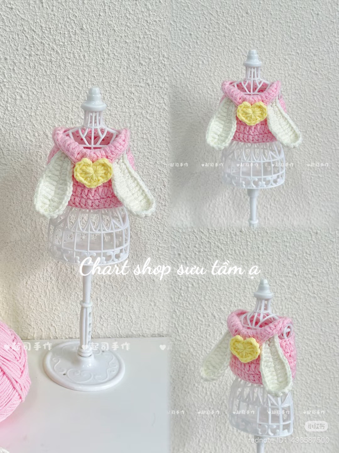 Cute Pink Bunny Crochet Top with Yellow Heart Pattern