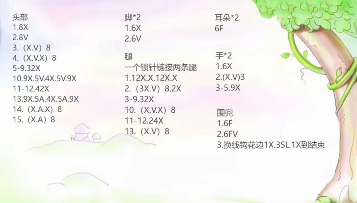 Cute Pink Crochet Bear with Bib Amigurumi Pattern Chart