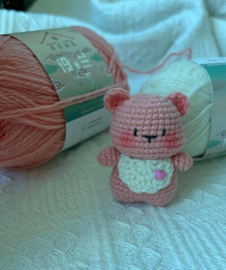 Cute Pink Crochet Bear with Bib Amigurumi Pattern Chart