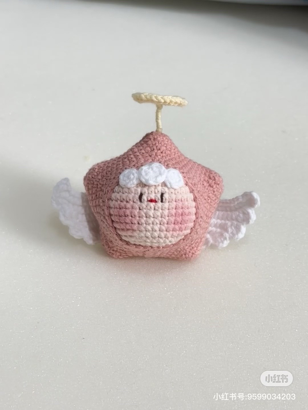 Cute Pink Crochet Star Angel Doll with Wings and Halo Pattern