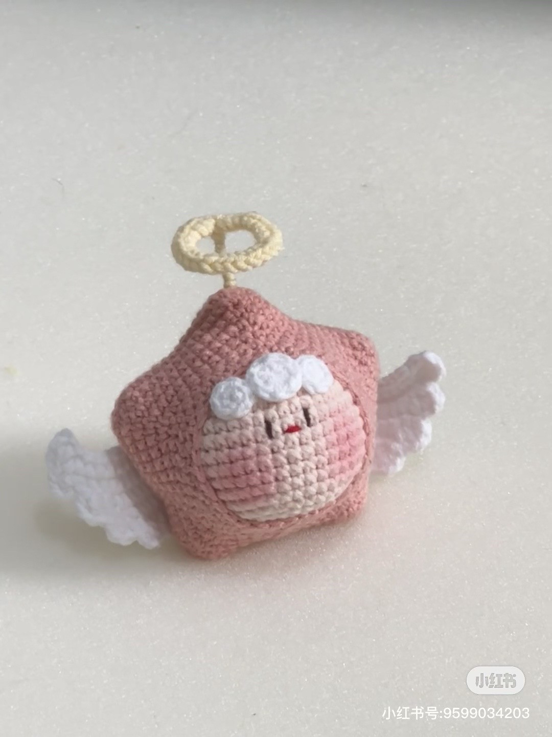 Cute Pink Crochet Star Angel Doll with Wings and Halo Pattern