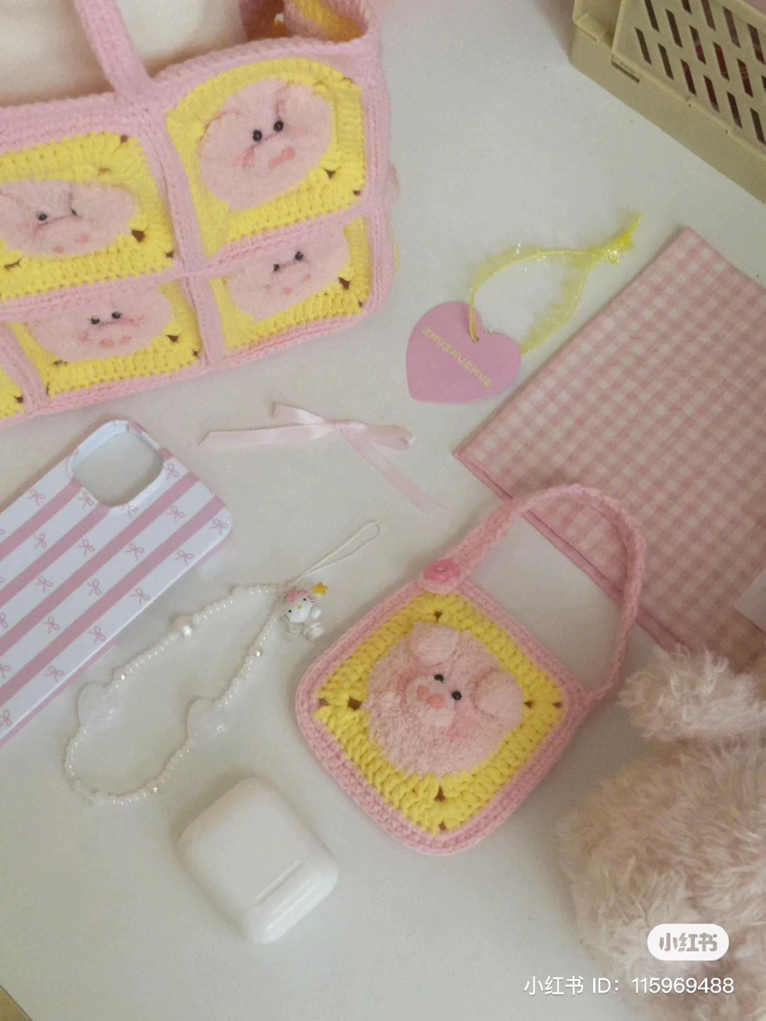 Cute Pink Pig Crochet Bag Pattern Chart Tutorial