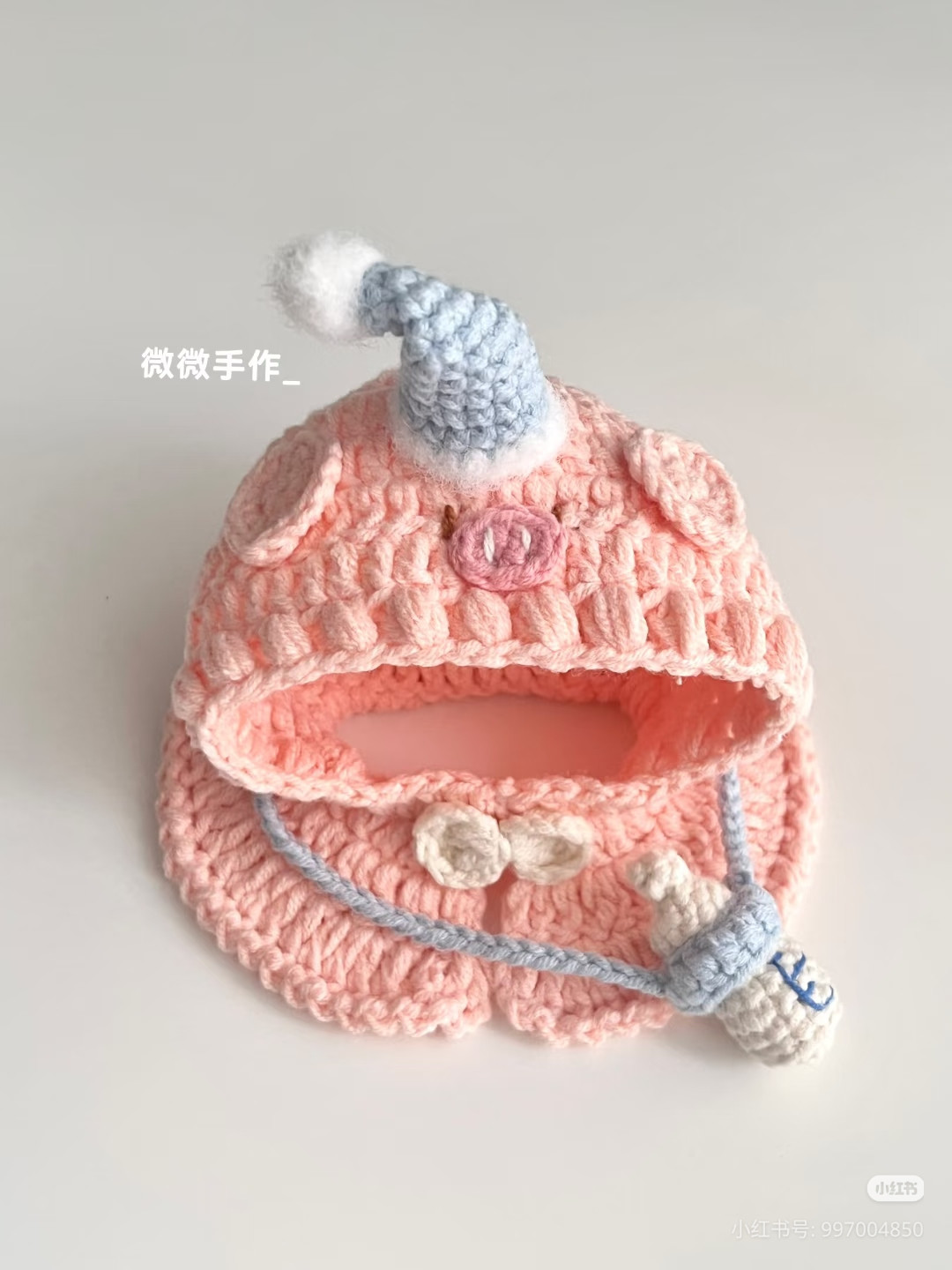 Cute Pink Piglet Hat and Cape Crochet Pattern with Sleep Cap