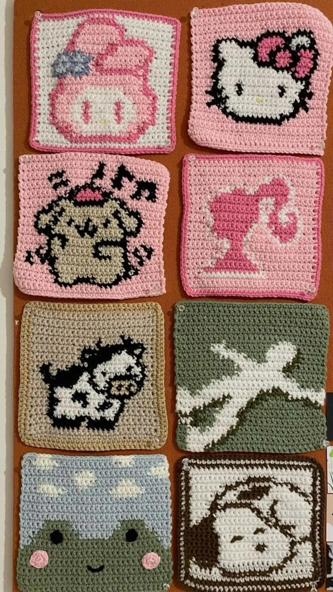 Cute Pixel Crochet Patterns: Bear, Cat, and Flower Wall Hangings with Charts