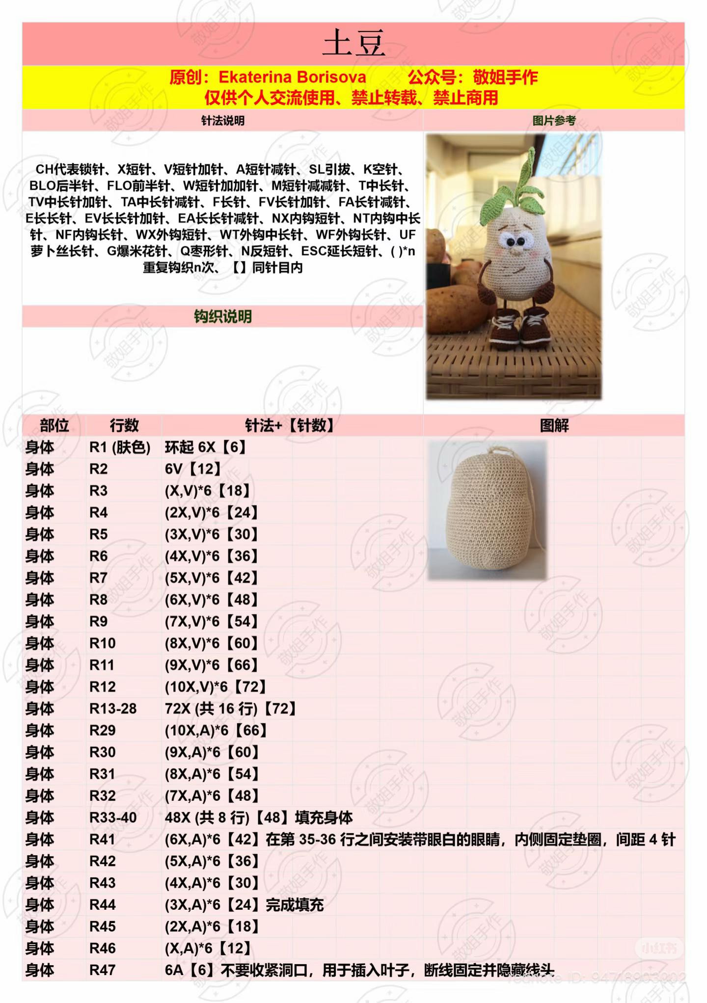 Cute Potato Amigurumi Crochet Pattern Chart