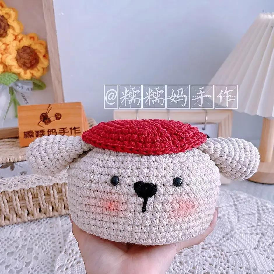 Cute Pudding Dog Crochet Storage Basket with Red Lid Pattern Chart