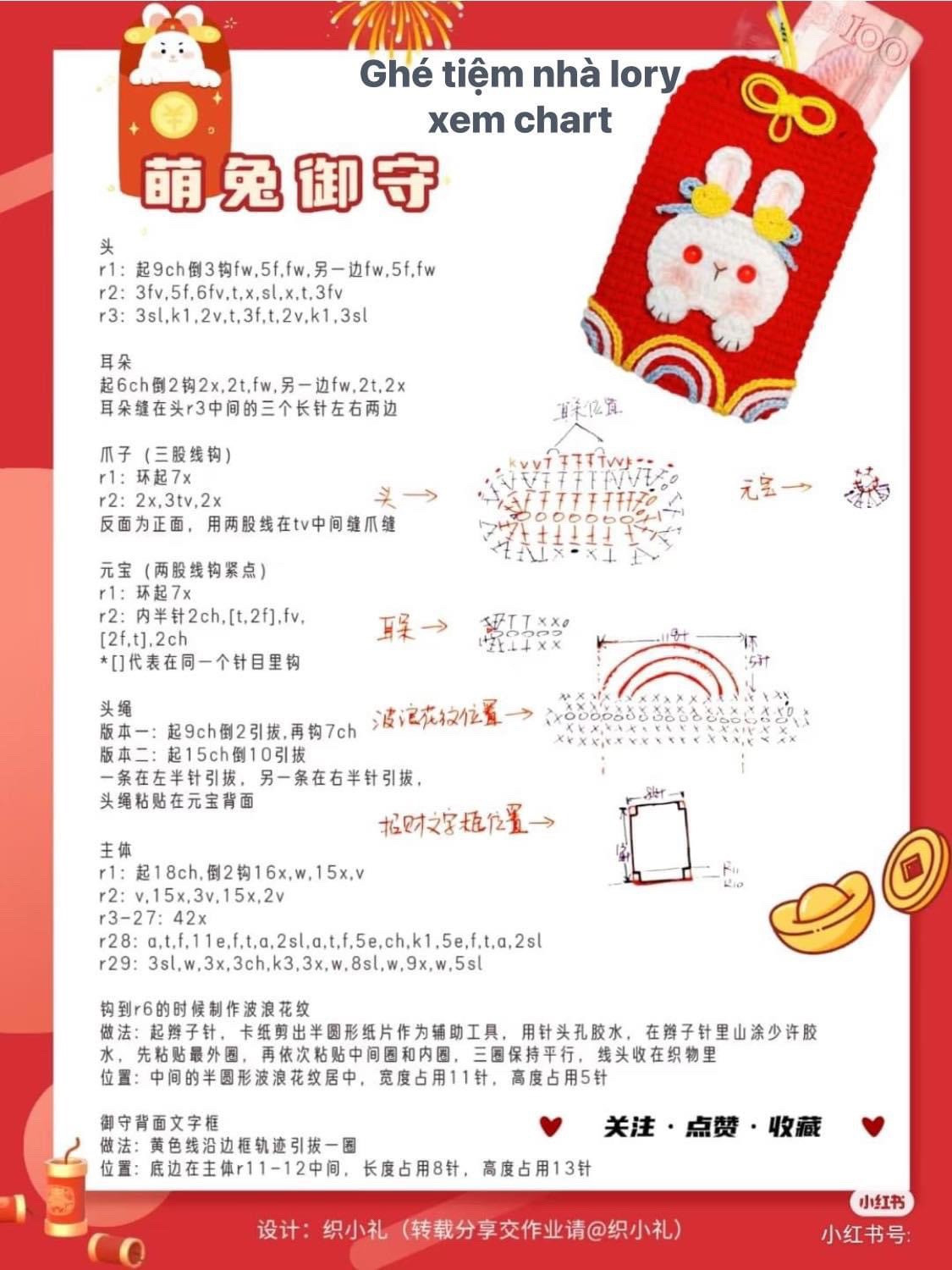 Cute Rabbit Amigurumi Lucky Bag Crochet Pattern Chart