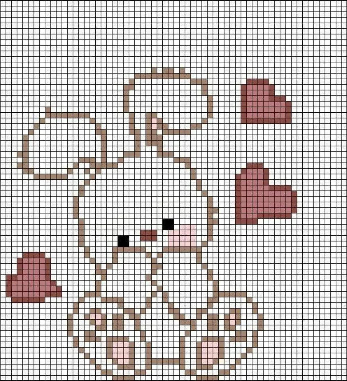 Cute Rabbit and Bear Pixel Chart Patterns for Cross Stitch or Perler Beads
