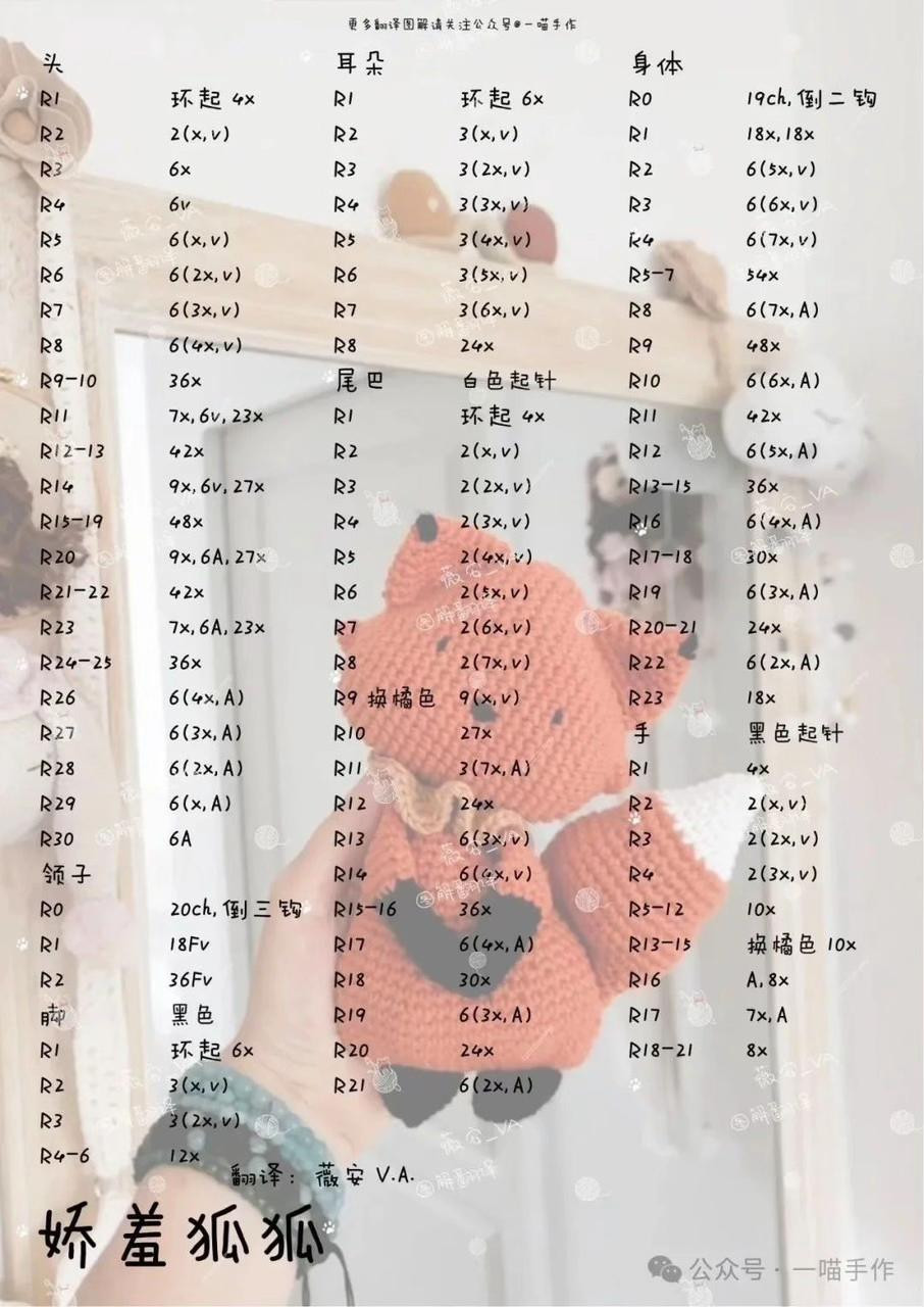 Cute Shy Fox Amigurumi Crochet Pattern Chart