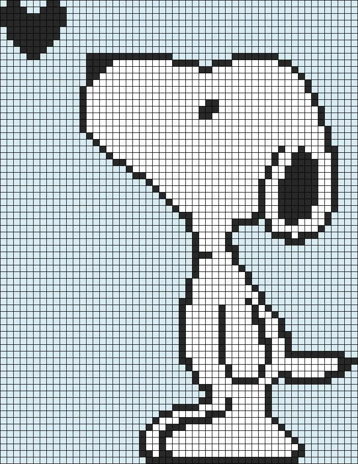 Cute Snoopy Pixel Chart Patterns for Crochet Tapestry and Cross Stitch