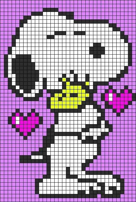 Cute Snoopy Pixel Chart Patterns for Crochet Tapestry and Cross Stitch