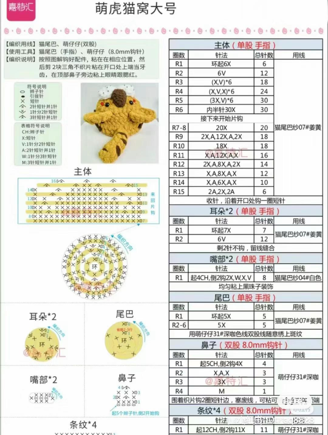 Cute Tiger Cat Bed Crochet Pattern Small and Large Sizes