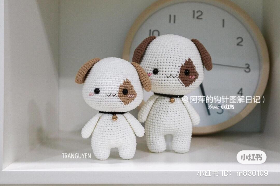 Cute White and Brown Puppy Dog Amigurumi Crochet Pattern with Assembly Instructions