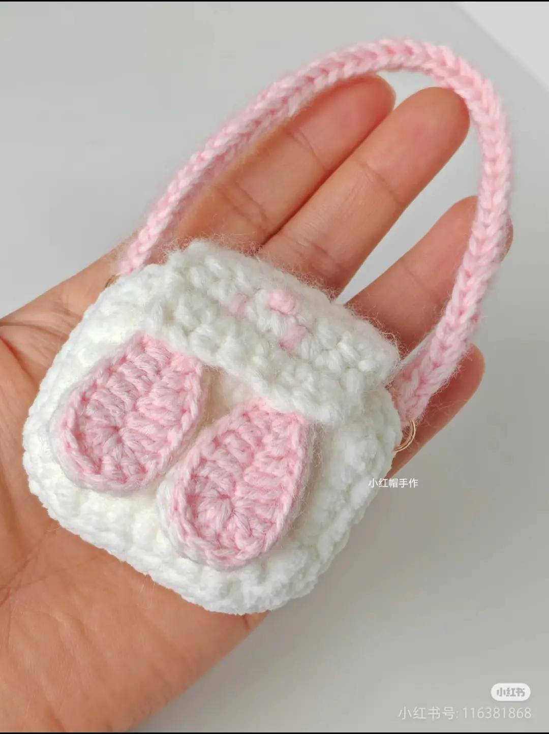 Cute White and Pink Rabbit Ears Headphone Case Crochet Pattern