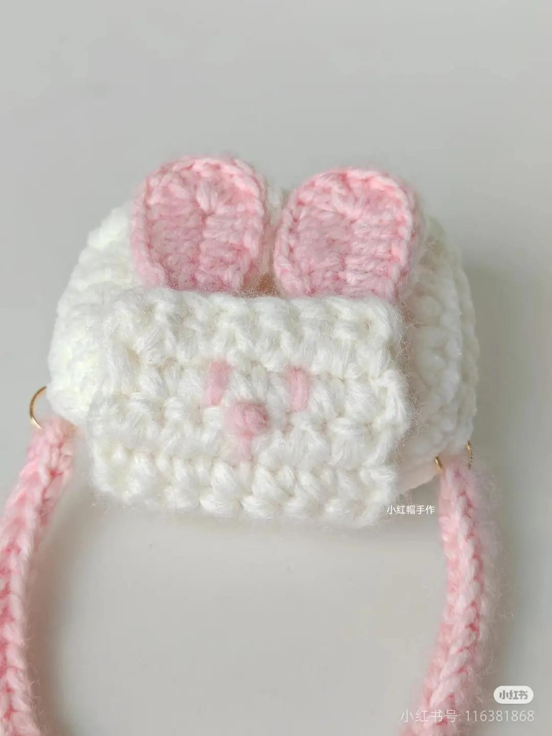 Cute White and Pink Rabbit Ears Headphone Case Crochet Pattern