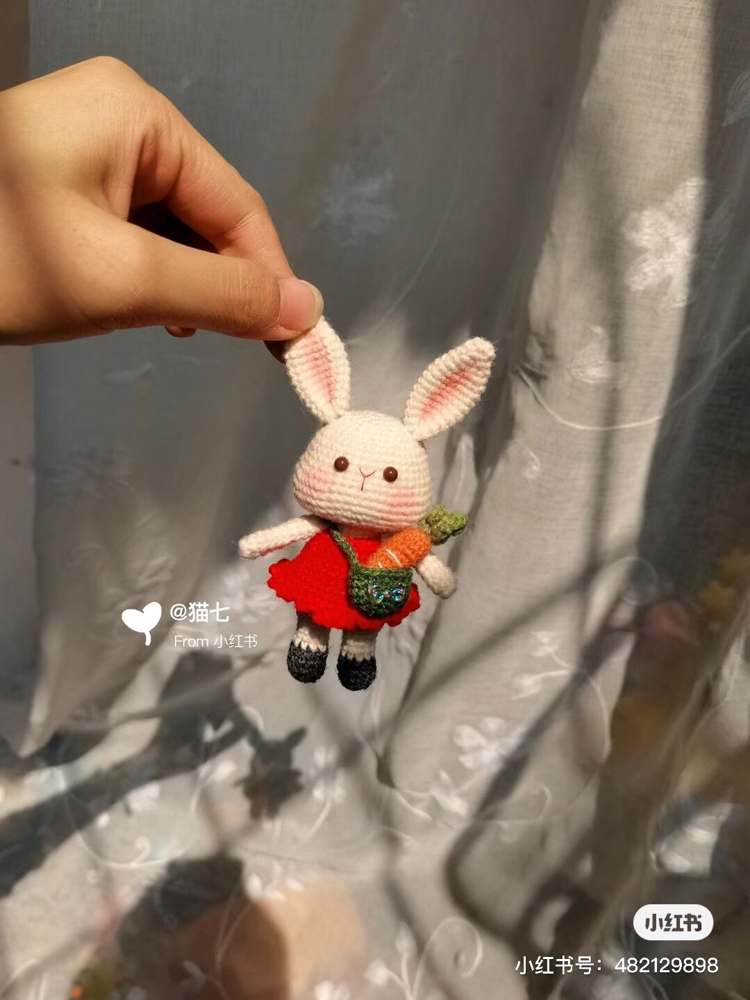 Cute White Bunny Amigurumi Crochet Pattern with Red Dress