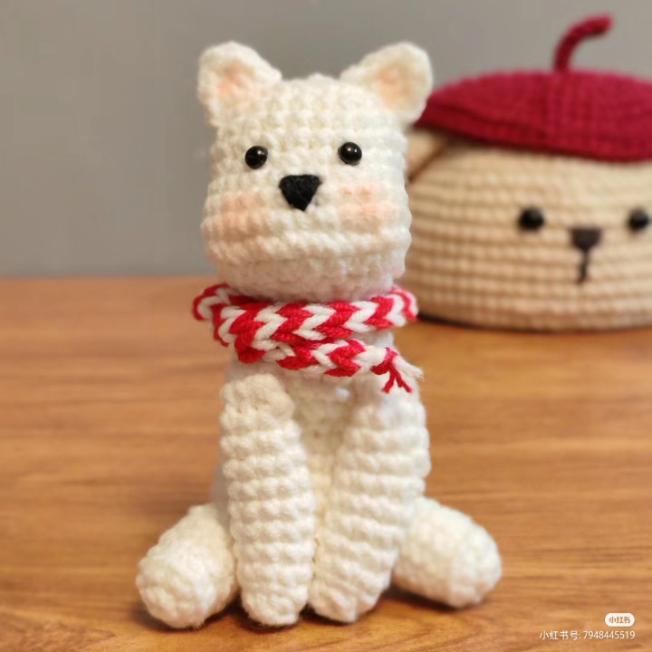 Cute White Crochet Bear Pattern with Red Scarf Tutorial