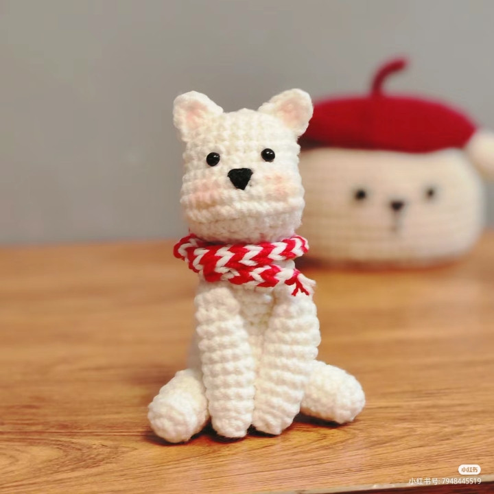 Cute White Crochet Bear Pattern with Red Scarf Tutorial