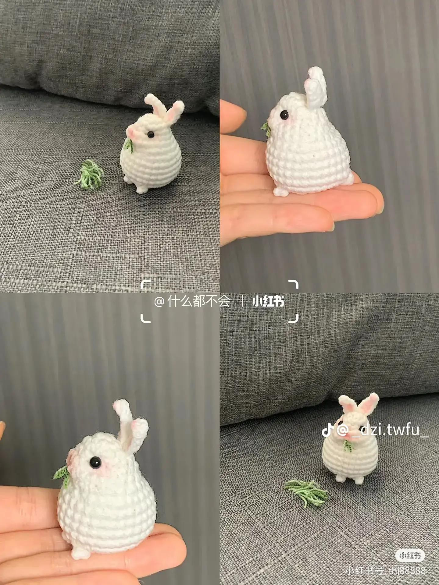 Cute White Crochet Rabbit Amigurumi with Green Carrot Pattern