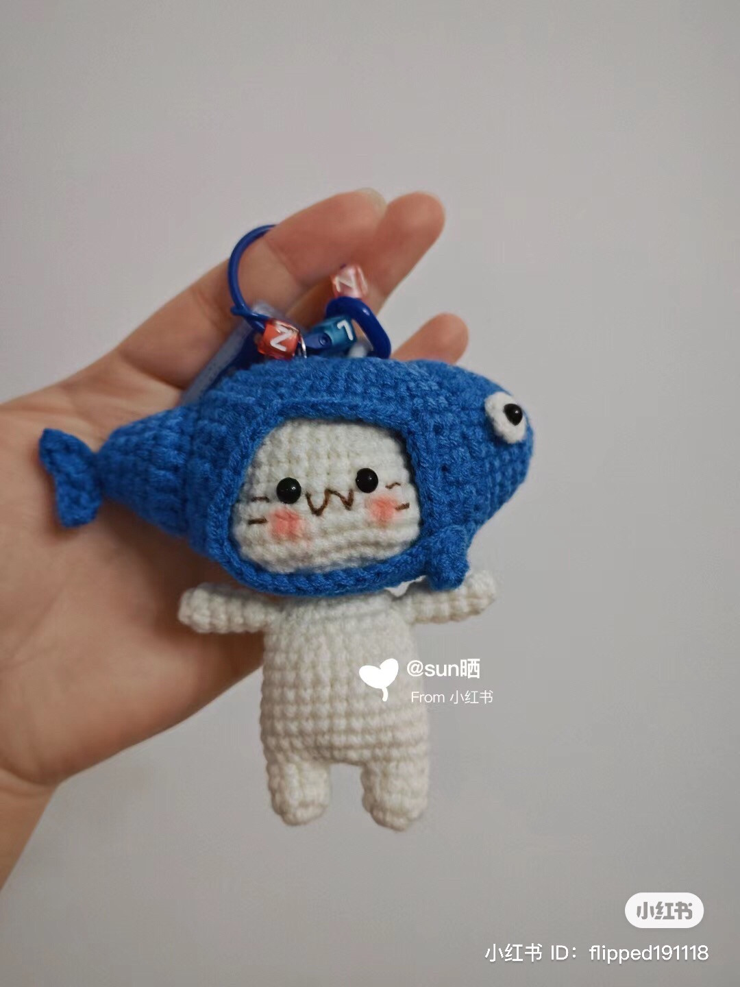 Cute White Doll with Blue Shark Hoodie Amigurumi Crochet Pattern