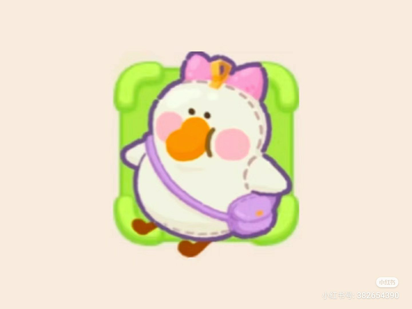 Cute White Duck Amigurumi with Pink Bow and Purple Bag - Crochet Pattern Chart