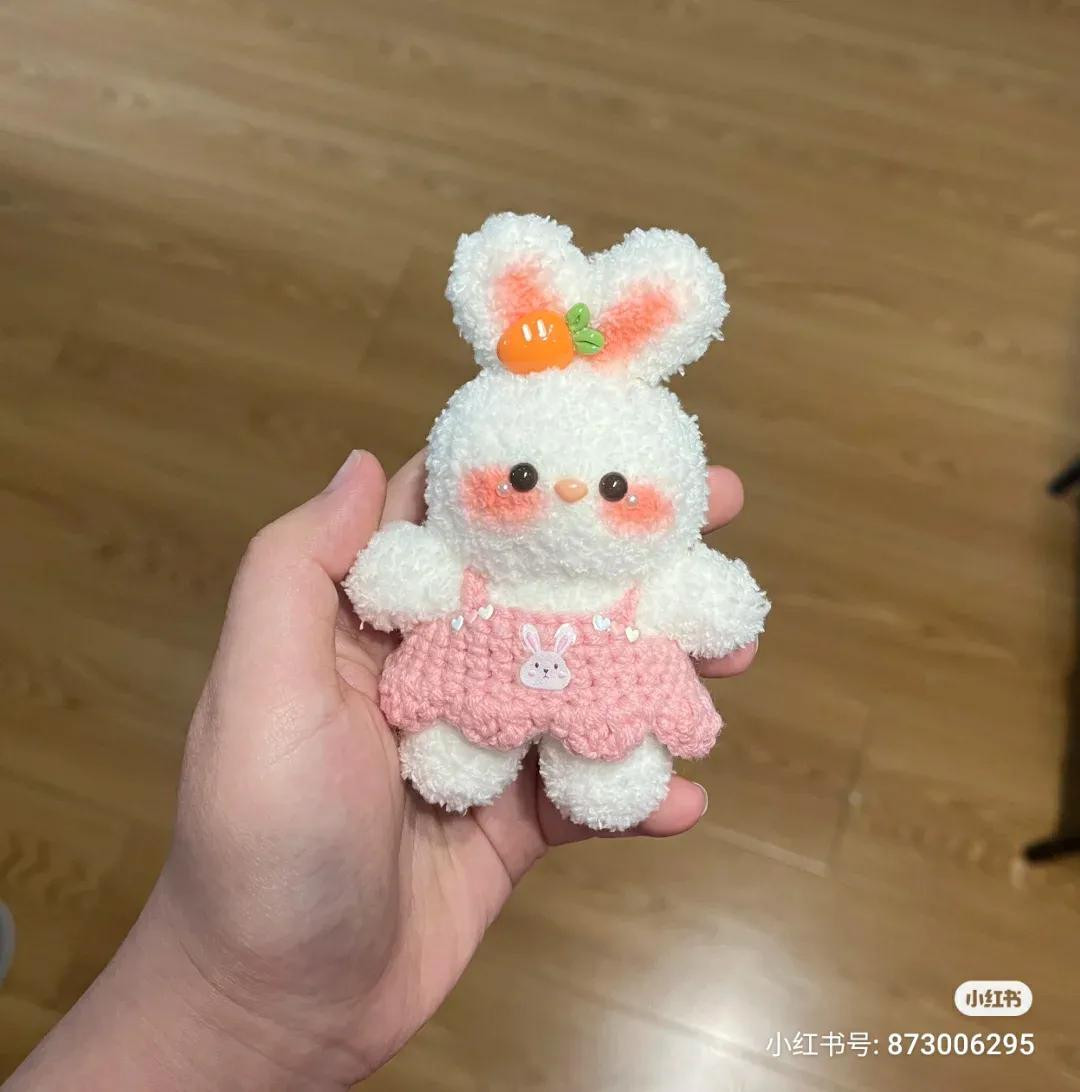 Cute White Rabbit Amigurumi Pattern with Pink Dress and Carrot