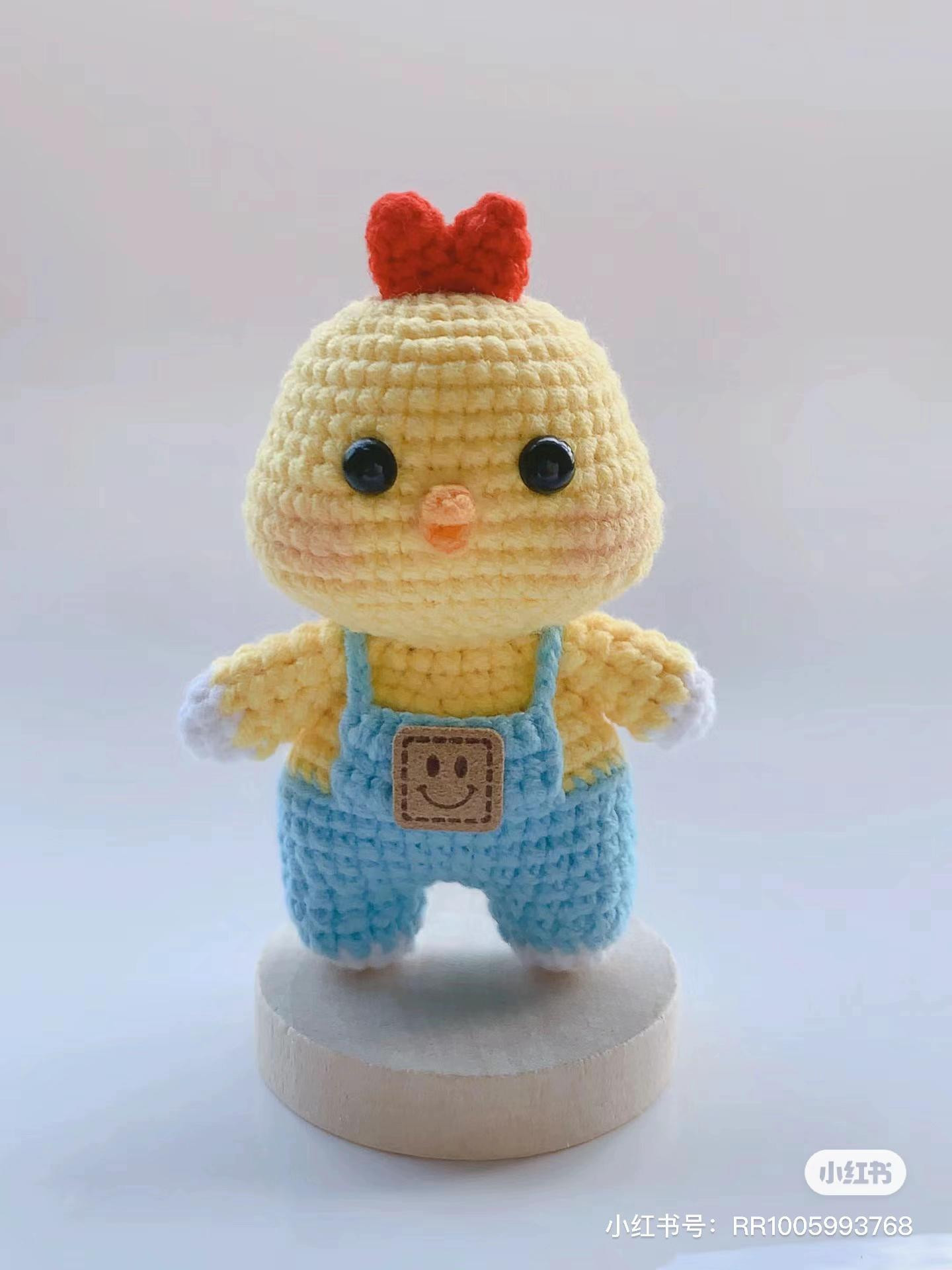 Cute Yellow Chicken Amigurumi Doll with Blue Overalls Pattern
