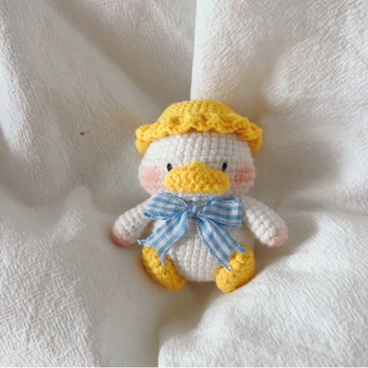 Cute Yellow Crochet Duck Doll Amigurumi Pattern Tutorial with Hat and Blue Bow
