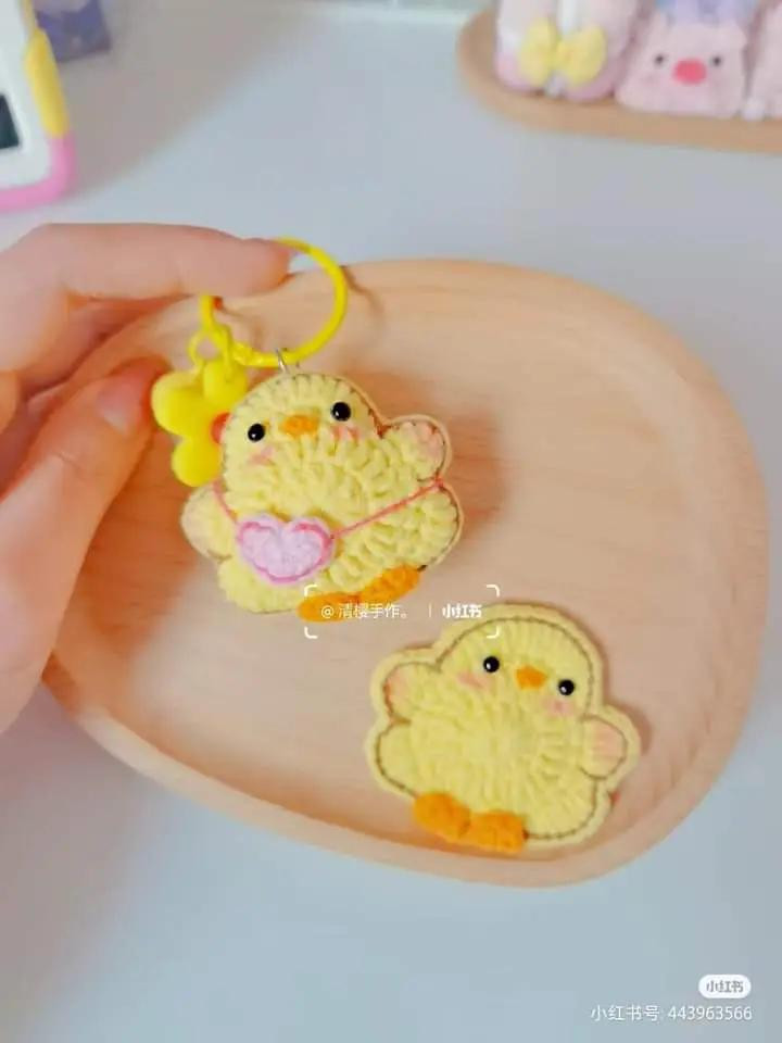 Cute Yellow Crochet Duckling Keychain Flat Chart Pattern