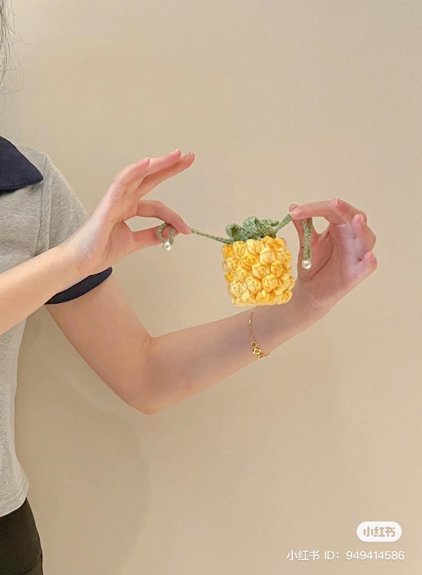 Cute Yellow Crochet Pineapple Drawstring Bag Pattern