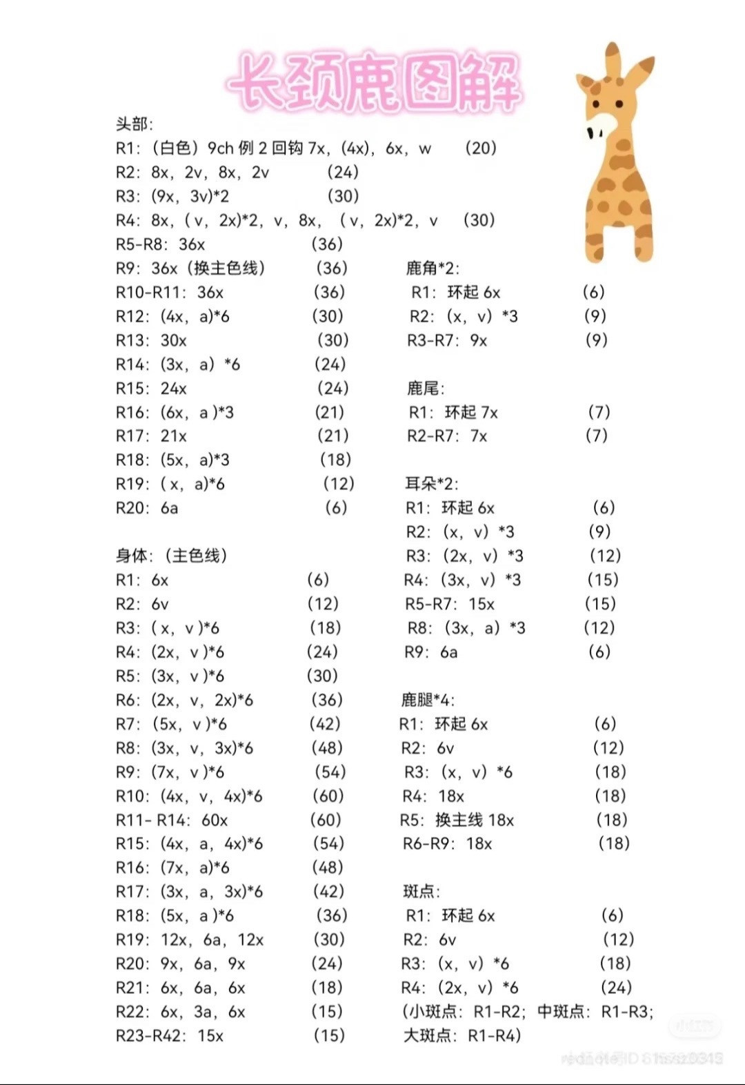 Cute Yellow Giraffe Amigurumi Crochet Pattern Chart