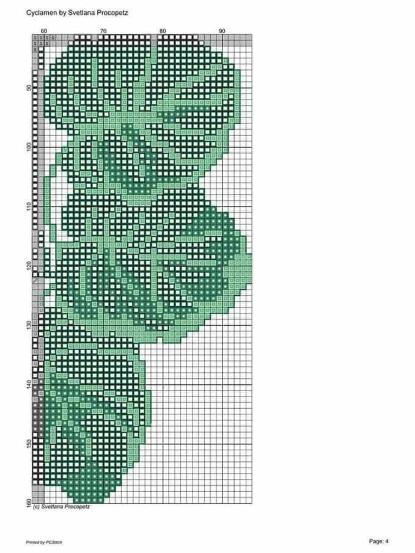 Cyclamen Cross Stitch Pattern by Svetlana Procopetz - Pink Flowers and Green Leaves Pixel Chart