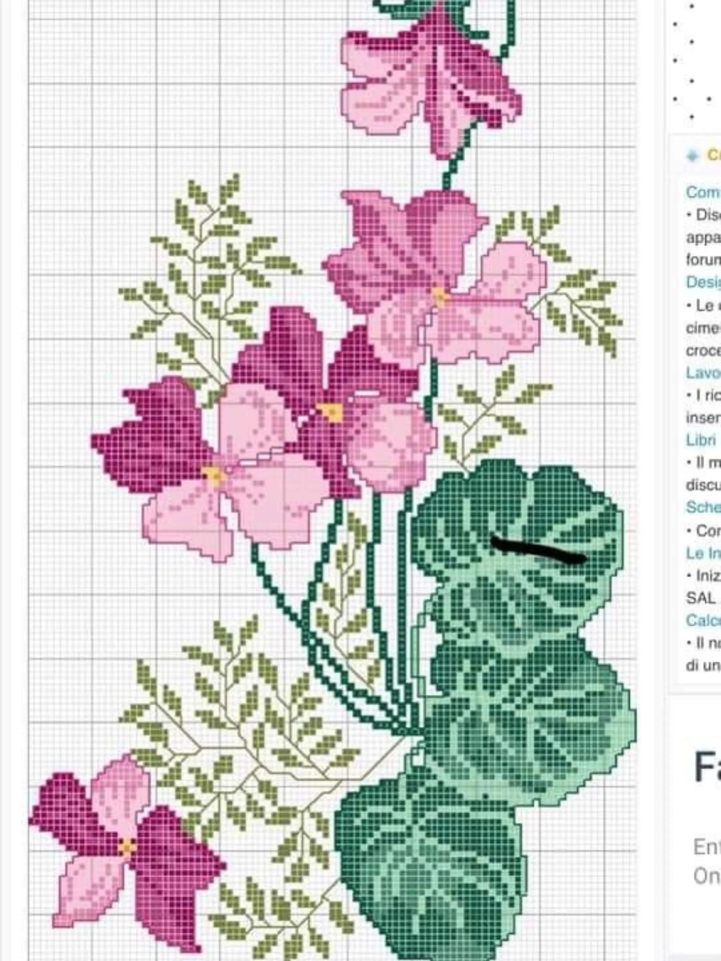 Cyclamen Cross Stitch Pattern by Svetlana Procopetz - Pink Flowers and Green Leaves Pixel Chart