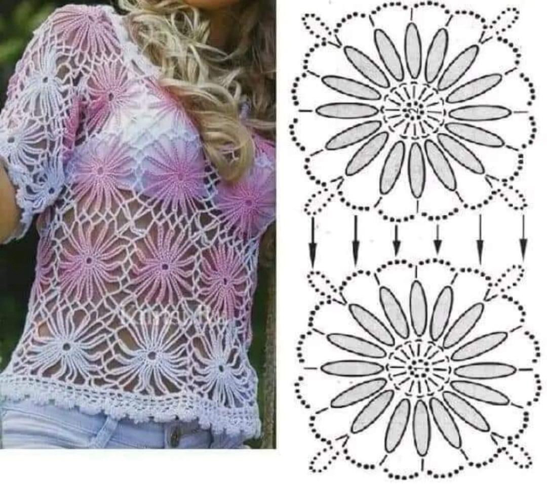 Daisy Flower Crochet Top Chart: Free Pattern for Openwork Sweater