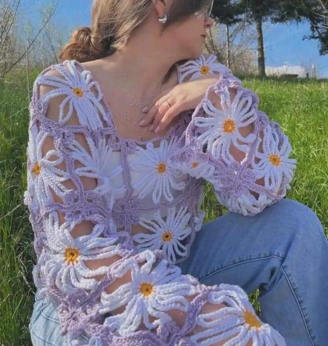 Daisy Flower Crochet Top Chart: Free Pattern for Openwork Sweater