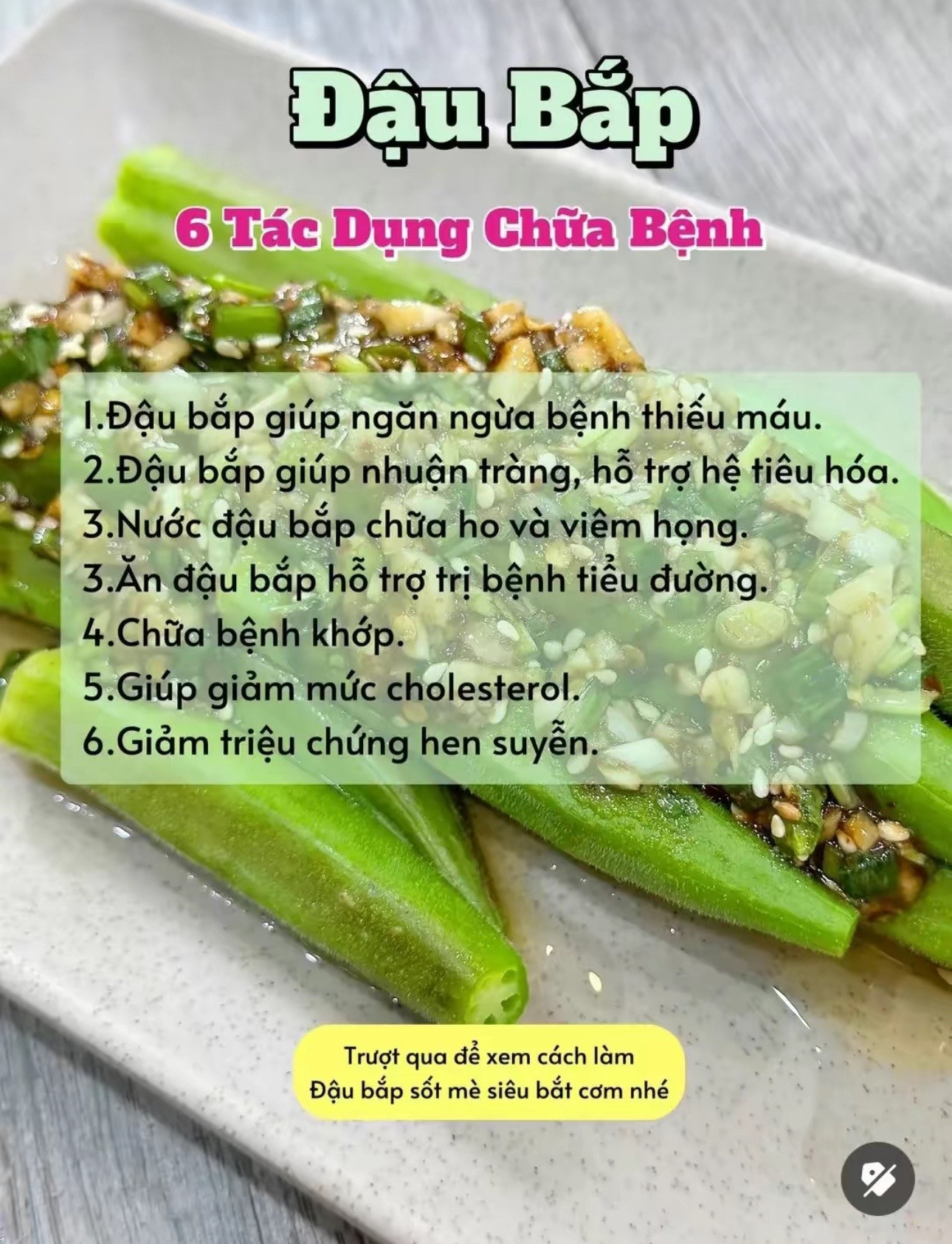 Đậu bắp sốt dầu mè tỏi ớt giòn ngon, công thức nấu ăn đơn giản