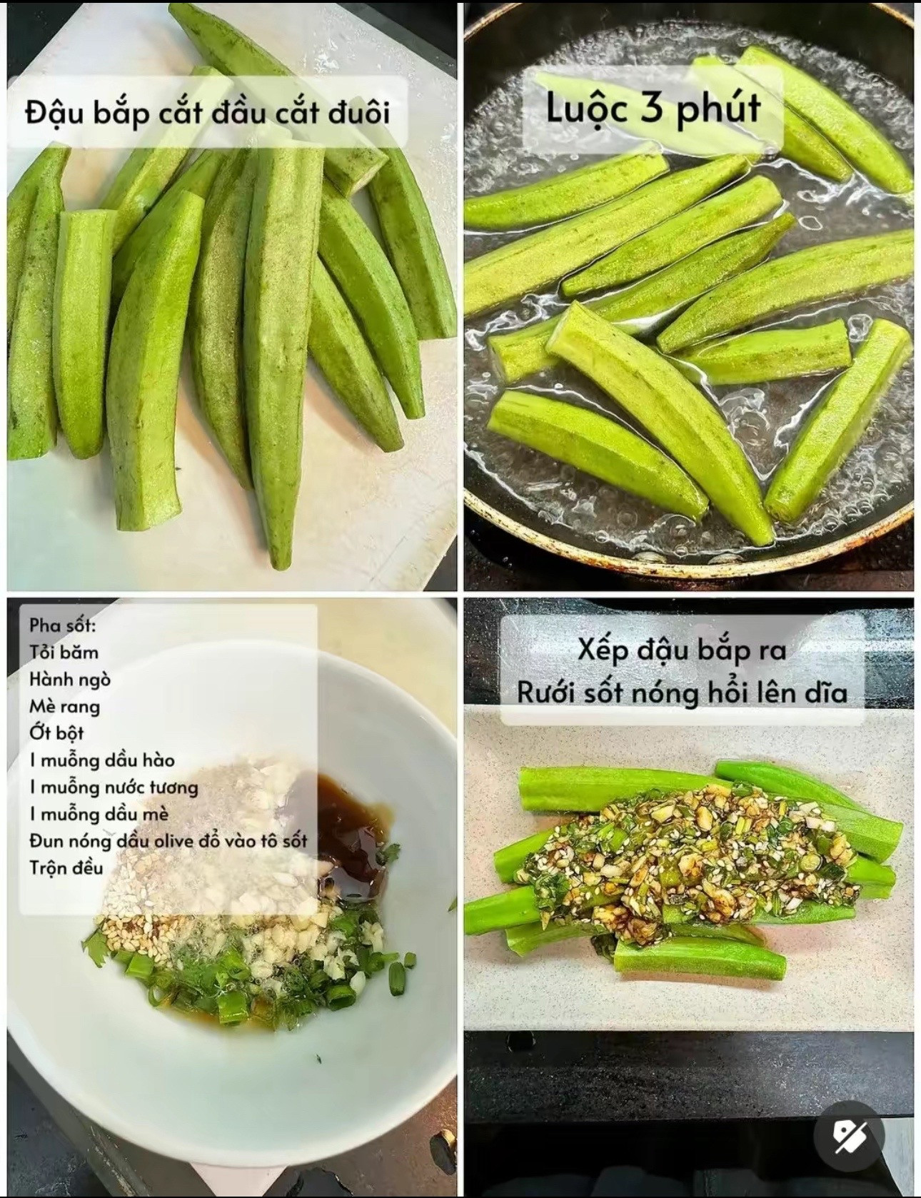 Đậu bắp sốt dầu mè tỏi ớt giòn ngon, công thức nấu ăn đơn giản